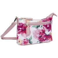 Lorenz Floral Print PU Compact Top Zip X-Body Bag with Front & Back Zips & Detachable Straps